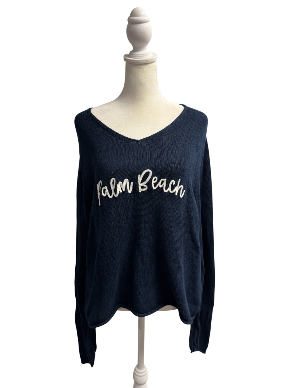 Pearls & Camo Palm Beach Long Sleeve Pullover Knit Sweater Blue Medium Coastal